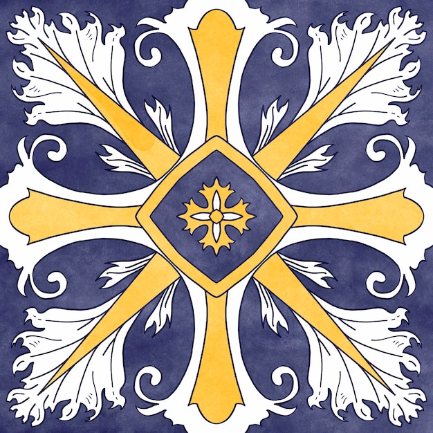 Diseño de azulejos azules azules y amarillos Mosaico tradicional portugués español