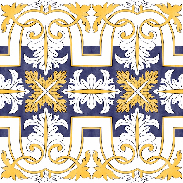 Diseño de azulejos azules azules y amarillos Mosaico tradicional portugués español