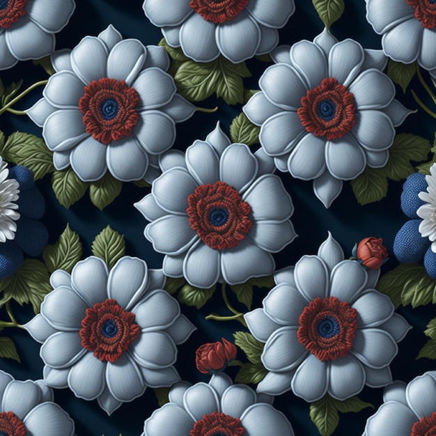 Diseño de azulejos de flores escandinavos sin costuras rosas y margaritas flores multicolores ai generativo