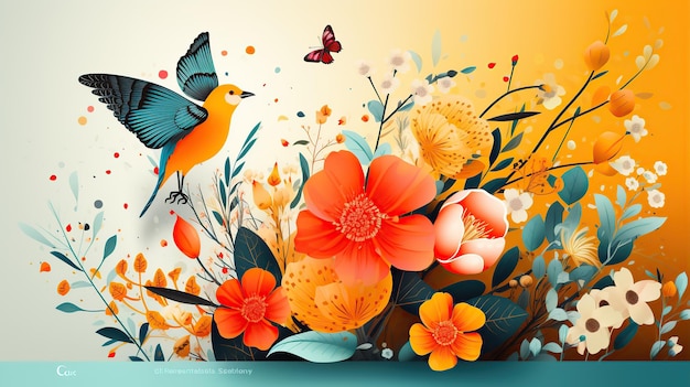 Diseño de banner para la campaña de promoción de ventas de primavera Ilustración a todo color de flores