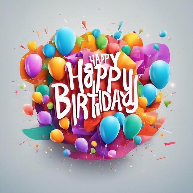 Diseño de banner de cumpleaños vectorial 3D con texto de feliz cumpleaños con elementos de fondo coloridos