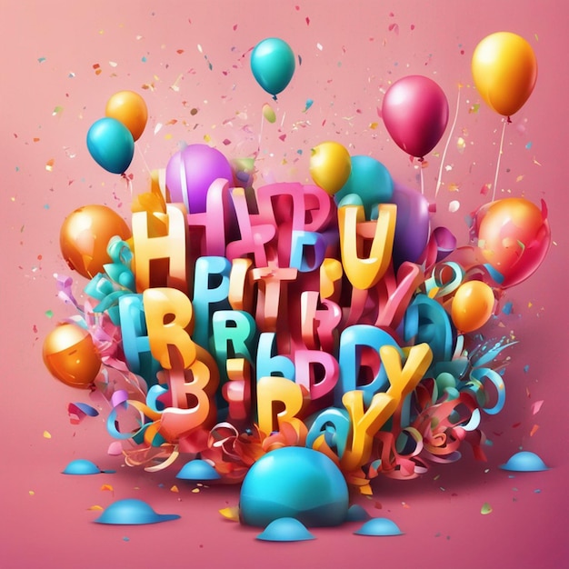 Diseño de banner de cumpleaños vectorial 3D con texto de feliz cumpleaños con elementos de fondo coloridos