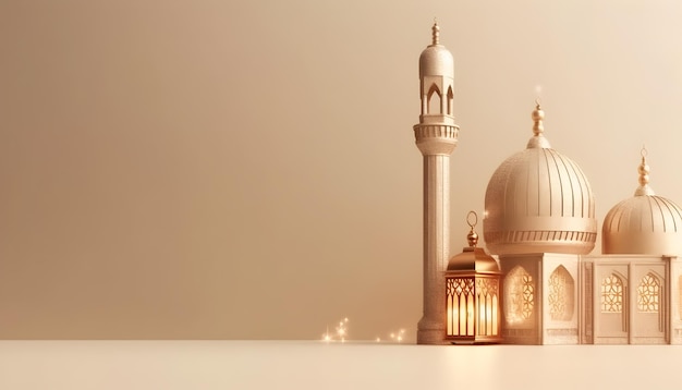 Diseño de banner de fondo islámico vacío de la mezquita mawlid milad un nabi de lujo dorado 3d