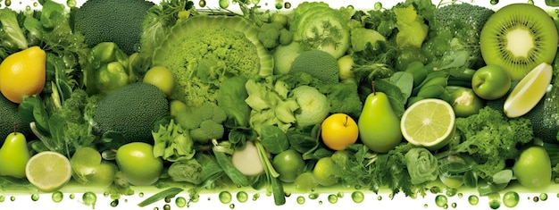 Diseño de banner de frutas y verduras verdes AI generativa