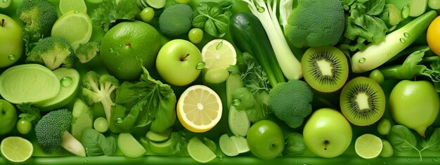 Diseño de banner de frutas y verduras verdes AI generativa