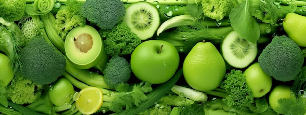 Diseño de banner de frutas y verduras verdes AI generativa
