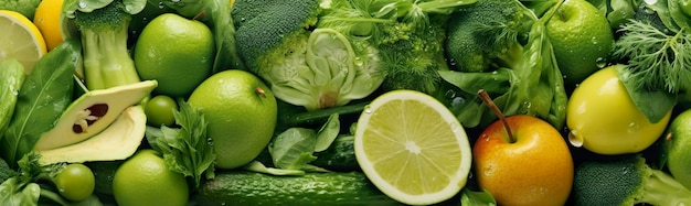 Diseño de banner de frutas y verduras verdes IA generativa