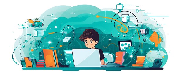 Diseño de banner de un niño experto en tecnología que adopta el diseño creativo Nativo digital Gen Alpha Futur