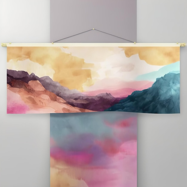 Diseño de banner de paisaje de arte abstracto con textura de acuarela ilustración 3d