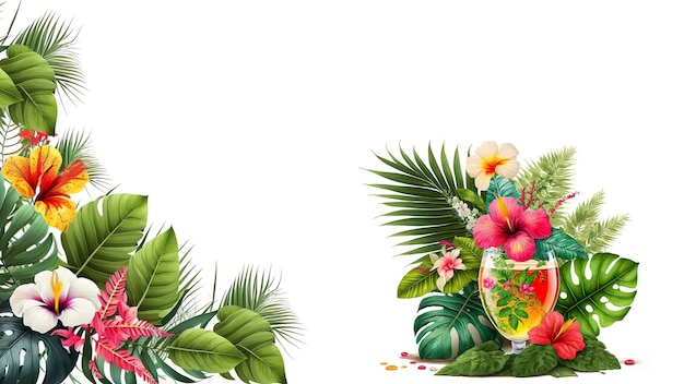 Diseño de banners de diseño de fondo de verano tropical Encabezado de tarjeta de felicitación para sitio web AI generado