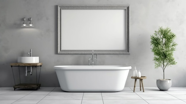Diseño de baño con bañera en el centro en estilo minimalista Generado por IA