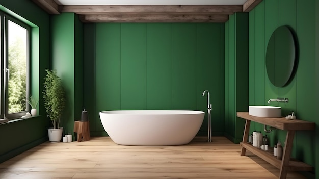 Diseño de baño de madera Decorado con plantas verdes Generado por IA