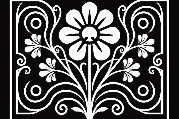 Un diseño en blanco y negro con un diseño floral.