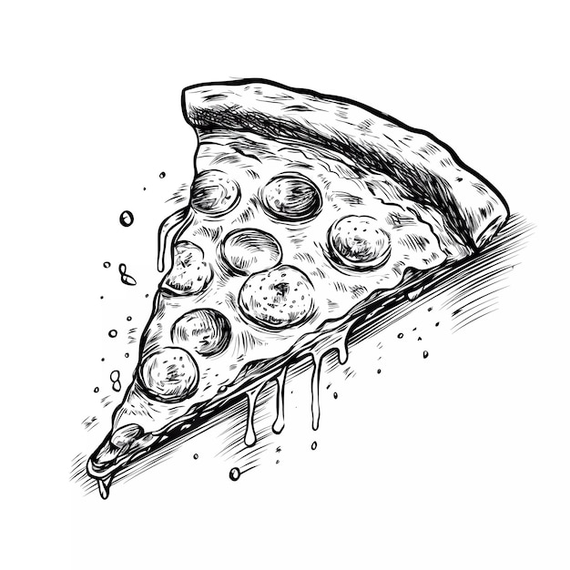 Diseño de boceto negro de rebanada de pizza Arte generativo de ai