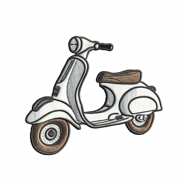 Diseño de bordado de scooter sobre fondo blanco