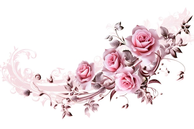 Diseño de borde de rosas en el estilo de rosa claro y plata arte de pegatinas femeninas