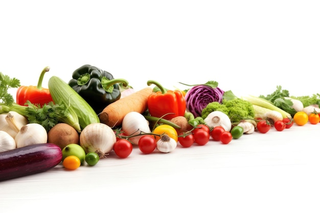 Diseño de borde de verduras frescas aislado en blanco generado por IA