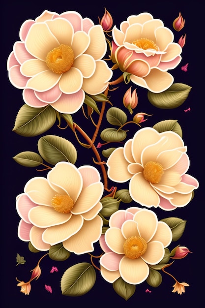 diseño de caja de crema ilustración vectorial realista detallado 8k patrón floral rosa magnolia