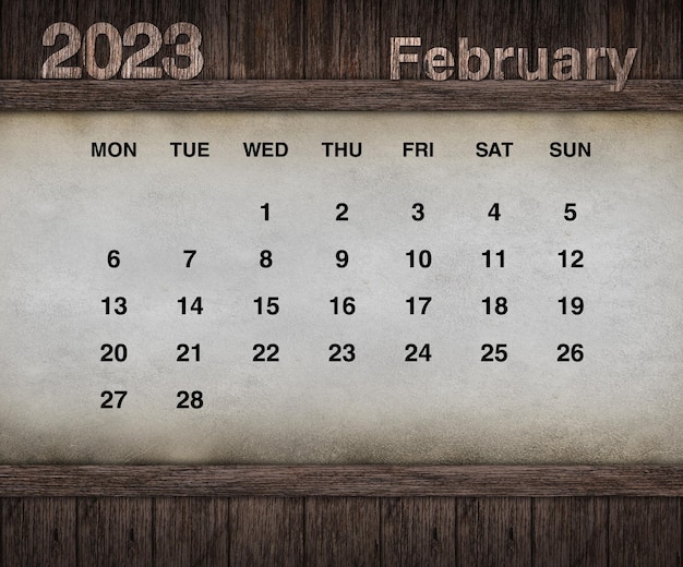 Diseño de calendario para 2023. Pared gruesa sobre fondo de madera. Conjunto de 12 calendarios.