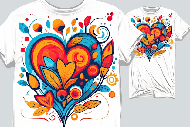 Foto diseño caligráfico en forma de corazón para un logotipo de camisa fondo blanco colores brillantes ai generado