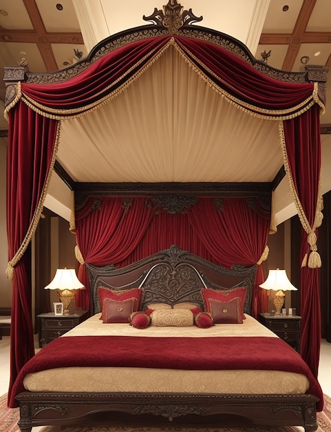 Un diseño de cama king size con tallado