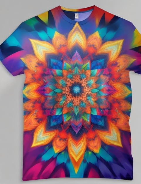 Un diseño de camiseta abstracto vibrante con un caleidoscopio de colores.