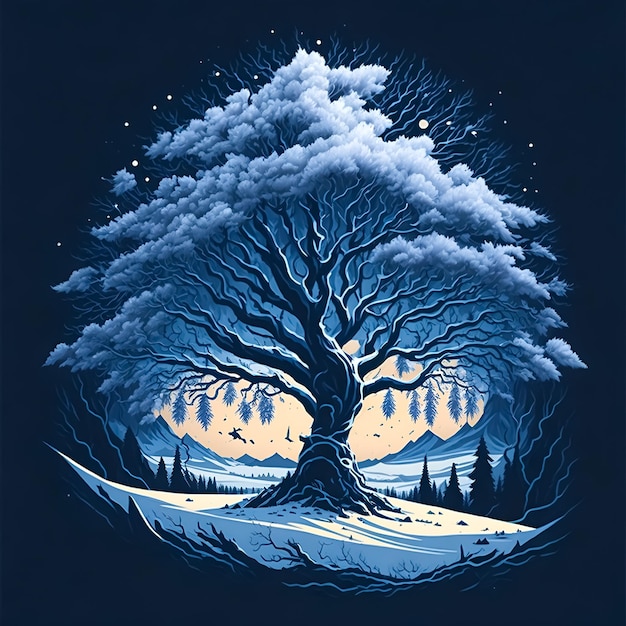 diseño de camiseta de un árbol de invierno