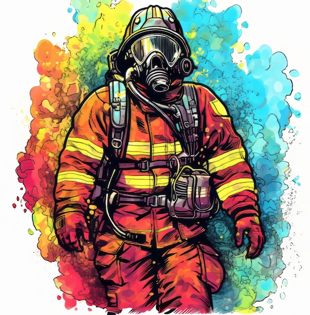 Foto diseño de camiseta de bomberos gráfico colores vibrantes contorno imagen aislada en fondo blanco vector