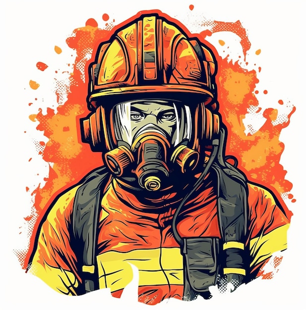 Foto diseño de camiseta de bomberos gráfico colores vibrantes contorno imagen aislada en fondo blanco vector