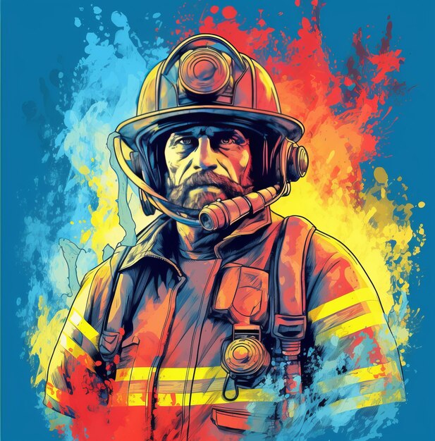 Foto diseño de camiseta de bomberos gráfico colores vibrantes contorno imagen aislada en fondo blanco vector