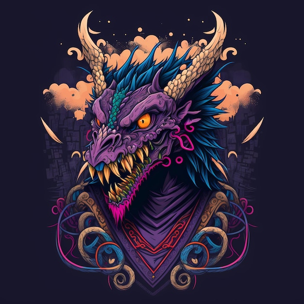diseño de camiseta de cabeza de dragón Ilustración