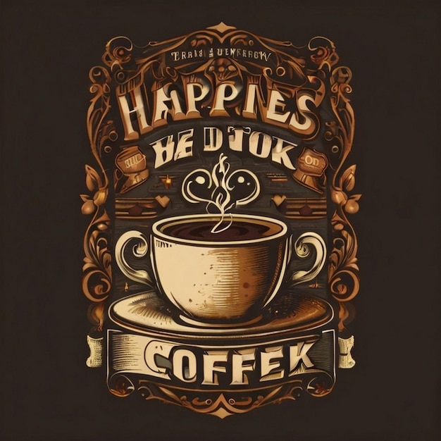 Diseño de camiseta de café con cinta de tipografía para el día internacional del café