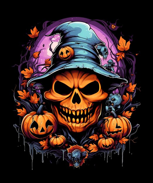 Diseño de la camiseta de calabaza feliz de Halloween Fondo generativo por Ai