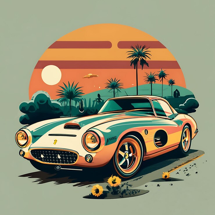 Diseño de camiseta con un coche clásico de época Diseño de camiseta de época Diseño de camiseta de verano de época