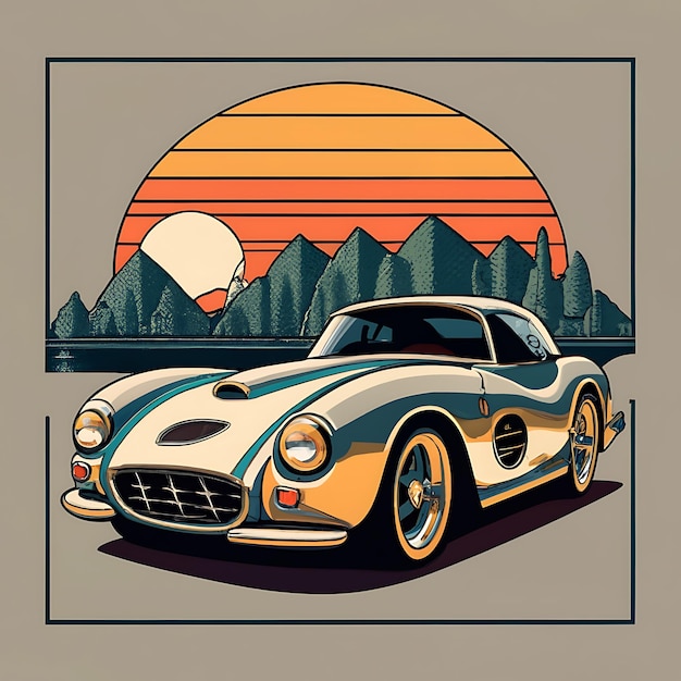 Diseño de camiseta con un coche clásico de época Diseño de camiseta de época Diseño de camiseta de verano de época