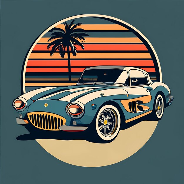 Diseño de camiseta con un coche clásico de época Diseño de camiseta de época Diseño de camiseta de verano de época