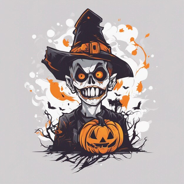 diseño de camiseta de concepto de halloween y niño esqueleto aterrador listo para imprimir