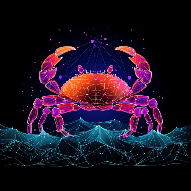 Diseño de la camiseta Crab Beachside Retreat Wave Like Neon Lines Seashells Pincer Clipart Diseño del brillo