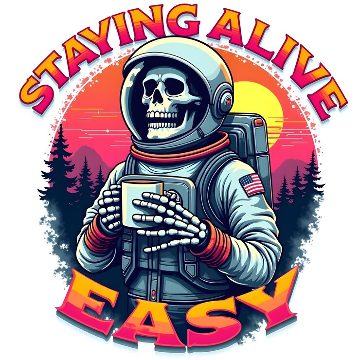 El diseño de la camiseta del cráneo del astronauta Cosmic Coffee Vibes