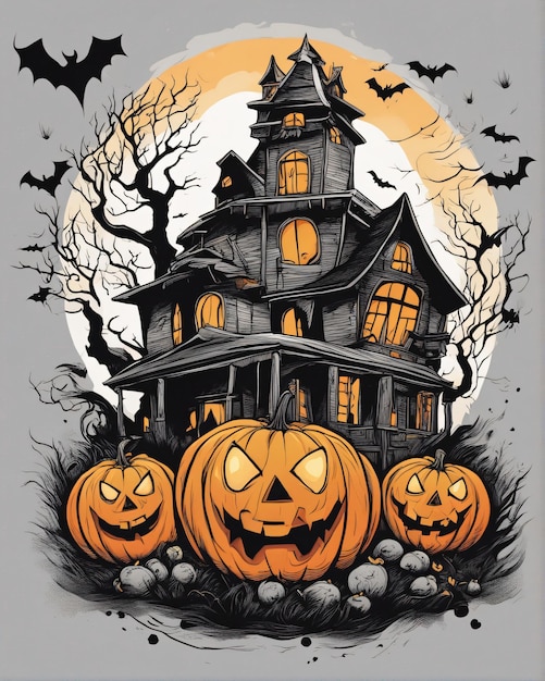 Diseño de camiseta de dibujo de calabaza de Halloween