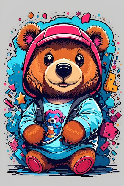 Diseño de camiseta Doodle Art Ilustración de oso de peluche