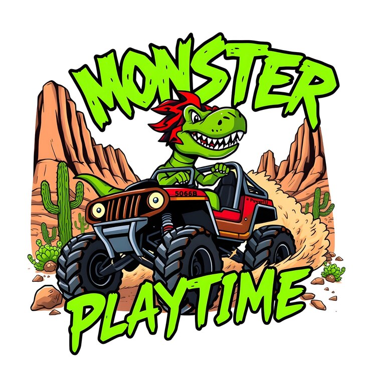 El diseño de la camiseta de la explosión del camión monstruo con un ambiente lúdico y de aventura
