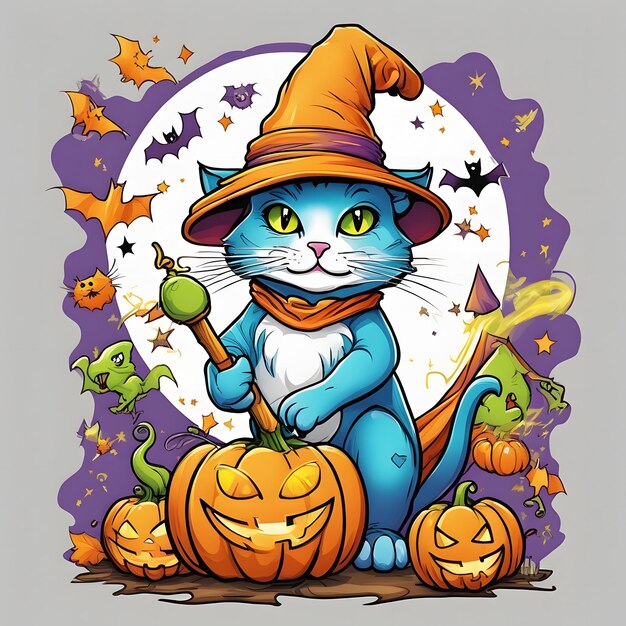 El diseño de la camiseta de gato de Halloween