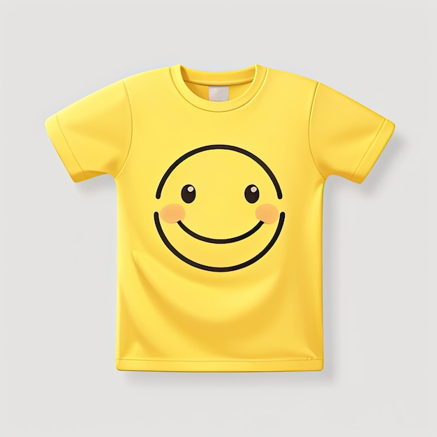 Diseño de camiseta de icono de sonrisa amarilla y fondo blanco.