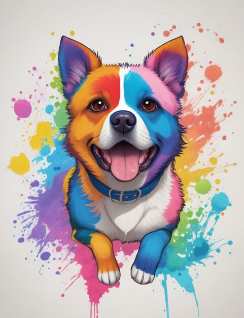 Diseño de camiseta de ilustración de perro husky de alaska con coloridos pinceles de acuarela Foto Gratis