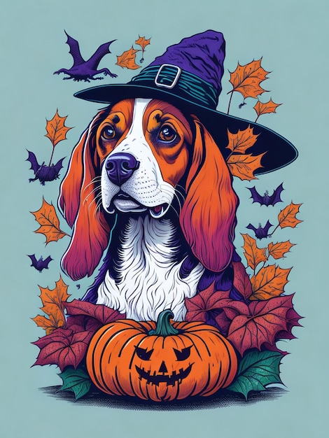 Diseño de camiseta de ilustración vectorial de beagle de halloween ai generativo