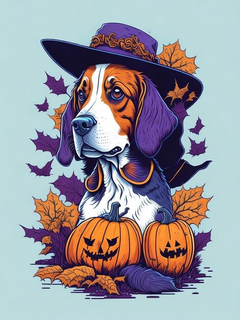 Diseño de camiseta de ilustración vectorial de beagle de halloween ai generativo