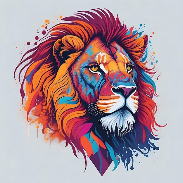 Diseño de camiseta de león Gráfico vibrante detallado y colorido con un contorno lindo camisetas de moda