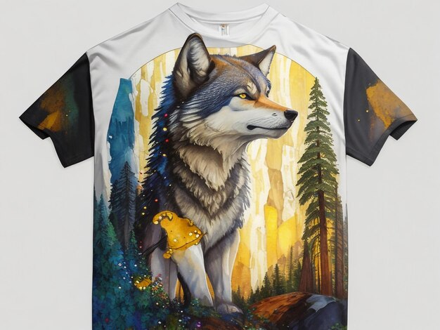 Un diseño de camiseta con lobo.