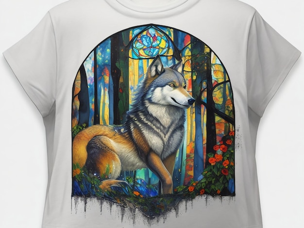 Un diseño de camiseta con lobo.